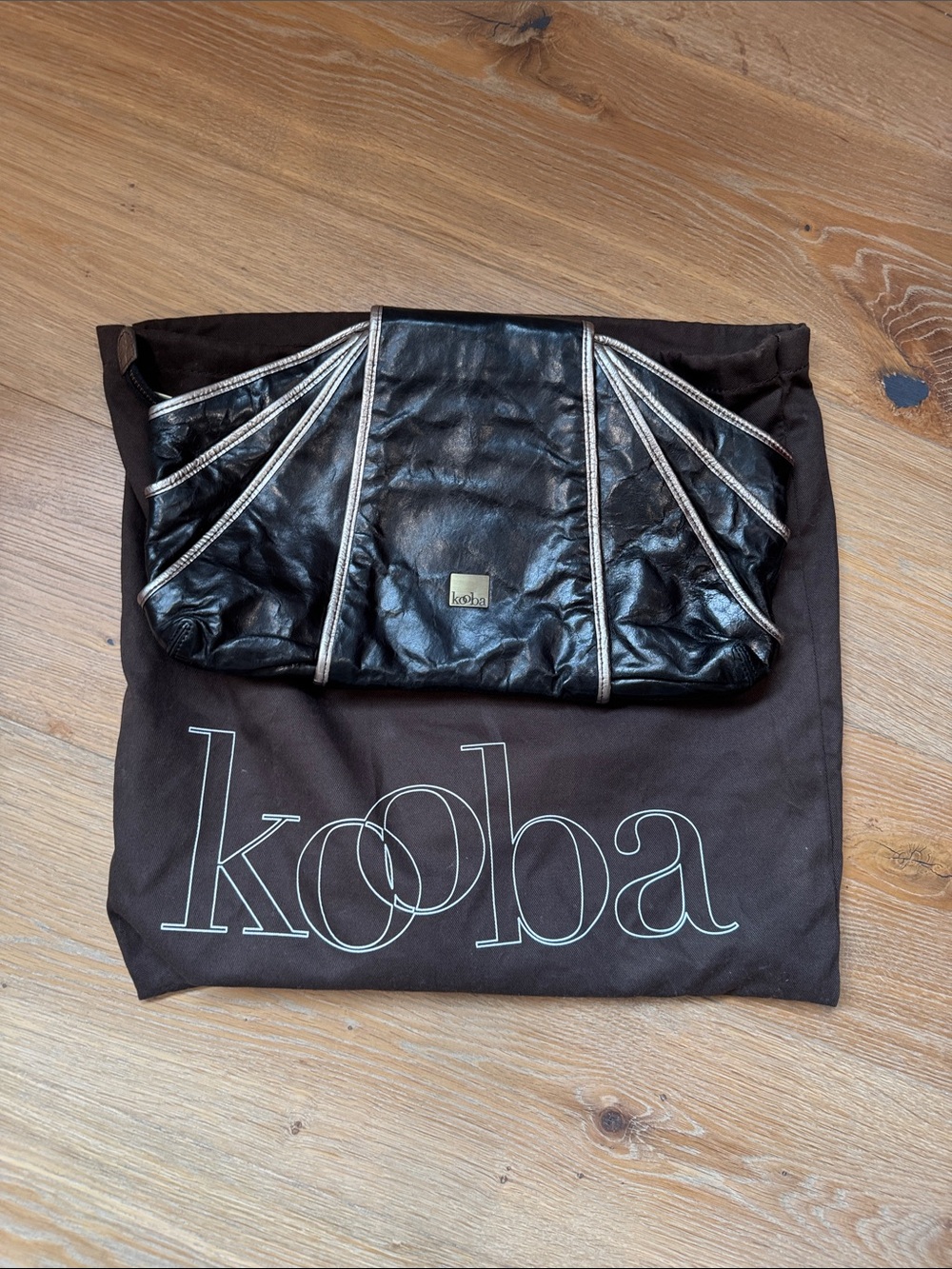 Kooba Black Leather Clutch with Silver Trim